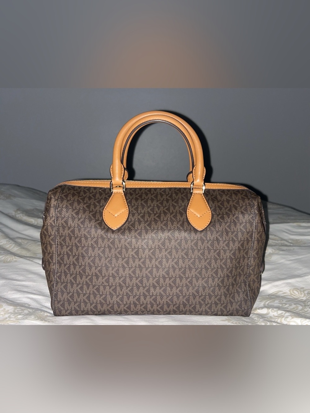 Michael Kors Brown Monogram Satchel with Tan Handles - Picture 4 of 12